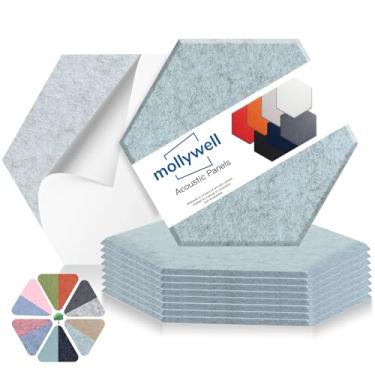 Imagem de Mollywell Painéis acústicos hexagonais, alta densidade, isolamento acústico, azulejos decorativos de feltro de redução de ruído para tetos, escritório em casa e sala de jogos (azul moky), 35 x 30 x