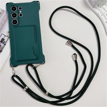 Imagem de Capa de silicone com compartimento para cartão crossbody para Samsung Galaxy S22 23 24 Ultra Plus S23 Fe A54 A14 A34 A53 A15, verde, para S23 Ultra