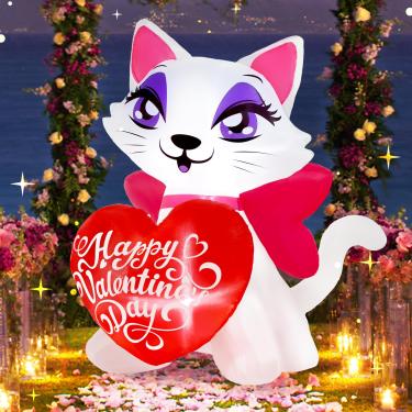 Imagem de Aotiooy Ft Valentines Inflável Decorações Ao Ar Livre, Decoração De Quintal De Gato De Casamento Inflável Com Coração De Amor, Luzes Led Embutidas Decoração De Feriado De Gatinho De Casamento Para J