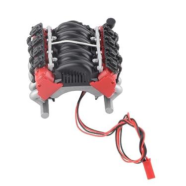 Imagem de Vilador de Motor V8 Com Sensor de Temperatura, 1/10 Escala V8 RC Simulação Tampa do Motor Cooler Com Ventilador de Motor Universal (Vermelho)