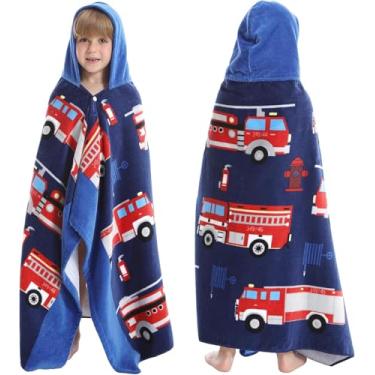Imagem de Toalha de banho de praia com capuz para crianças, 76 cm x 127 cm, toalha de banho de algodão puro macio para crianças de 3 a 10 anos, poncho absorvente de toalha grande para meninos e meninas (carros
