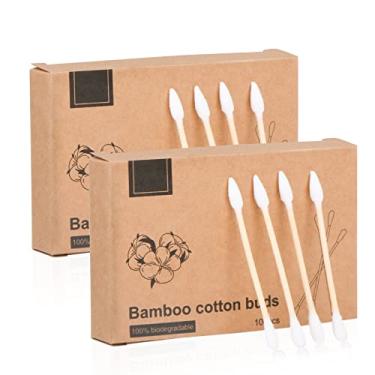 Imagem de Cotonetes de algodão de bambu natural, ecológicos e biodegradáveis – confortáveis e macios, hastes duplas sem plástico para limpeza de orelhas e maquiagem, remoção de sujeira, artesanato, pintura