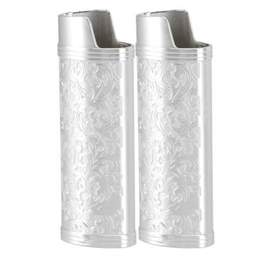 Imagem de Floral Vintage Estampado Zinco Liga Isqueiro Caso Manga Capa Titular Vintage Manga Leve Reutilizável Floral Estampado Isqueiro Capa Protetora (SILVER)