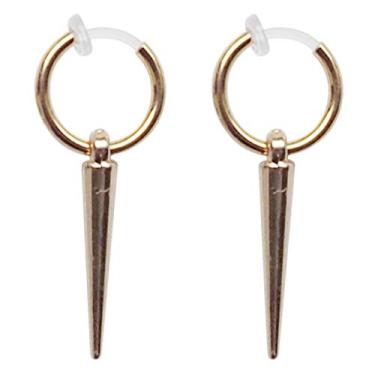 Imagem de Brincos de argola unissex masculinos confortáveis com clipe invisível e barra dourada com cristal de cruz de prata e cristal, brincos modernos sem furos Miyabi Grace Dourado