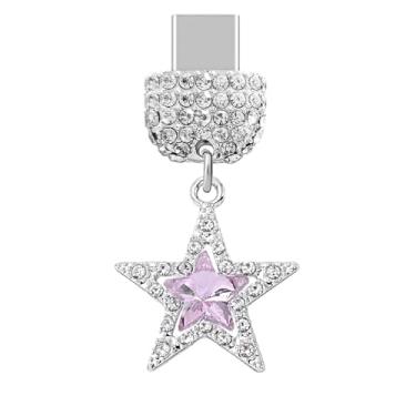 Imagem de ELISE & FONDA TP530 Tipo-C porta de carregamento cristal antipoeira pingente de celular Little Star para iPhone 16/15/Samsung/OnePlus/Xiaomi/oppo telefones Android (rosa), approx. 2.15 cm (L) x 0.55