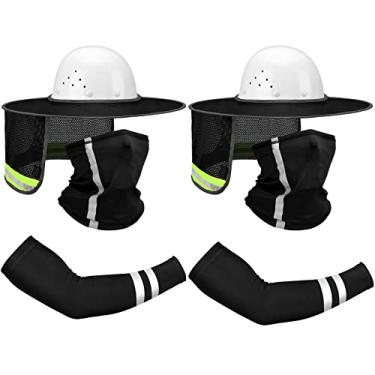 Imagem de 8 pçs chapéu rígido de alta visibilidade sombra de sol aba completa malha pescoço proteção contra o sol pescoço pescoço polaina bandana cachecol rosto com tira refletiva UV, capa rígida não incluída (preto)