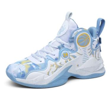 Imagem de Novetra Tênis de basquete masculino de cano alto com design de padrão exclusivo, leve e durável para esportes(Blue,34 BR)