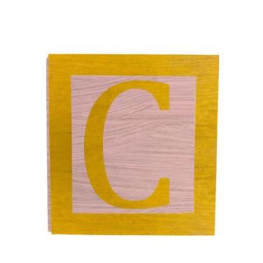 Imagem de Cubo Rosa Letra Amarela com Aplique Festa Chá de Bebê Decoração 8x8x8 