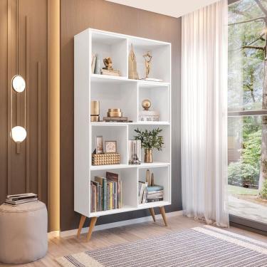 Imagem de Estante para Livros Retrô com 4 Nichos Removíveis 180cmx90cm Atlas Yescasa Branco