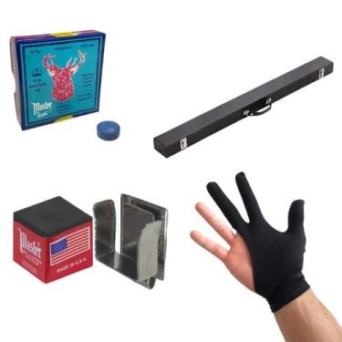 Imagem de Kit Estojo Giz Porta Giz Sola Master Luva Sinuca Taco Bilhar - Tacolân