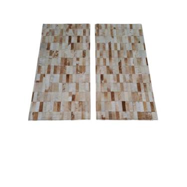 Imagem de Tapete De Couro Natural Par Beira Cama (Passadeira) 1,00 x 0,50 M (Bege Mesclado Tiras)