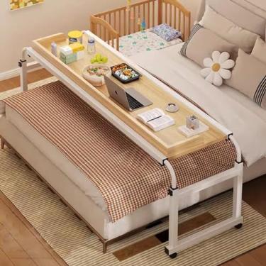 Imagem de Mesa de computador sobre a cama com rodas, altura totalmente ajustável e bandeja de alimentos extensível com rodinhas para mesa médica, mesa de bar para casa, escritório, hospital