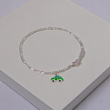 Imagem de Pulseira Infantil Folheada Prata Elo 3x1 com Carro Verde - Ralifla Sem