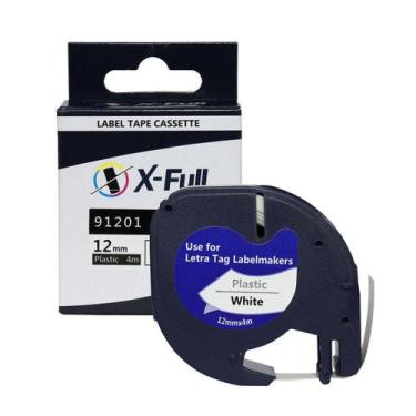 Imagem de Fita rotuladora compatível Dymo 91201 - 12mmX4m Preto/Branco - XFULL -