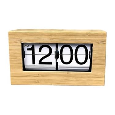 Imagem de Wswqop Frame de madeira Digital Flip Desk Clock Shelf Decoration 21.5x7.2x12.3cm para sala de estar, Página Branca
