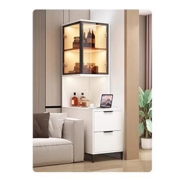 Imagem de Armário lateral de sofá Sofá mesa lateral ardósia sofá aparador armário lateral pull-out armário fenda estante canto luz de armazenamento luxo Armário de armazenamento(40x60x170cm,Right)