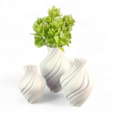 Imagem de Conjunto de 3 Vasos Decorativos Minimalistas, Design Espiral, Branco, para Flores e Plantas (Branco)