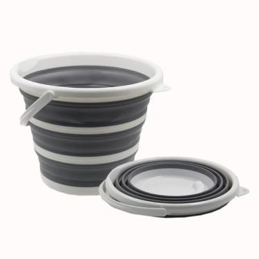 Imagem de Balde Dobrável Silicone Com Alça 10L Powermaid , 10L, Branco e Cinza