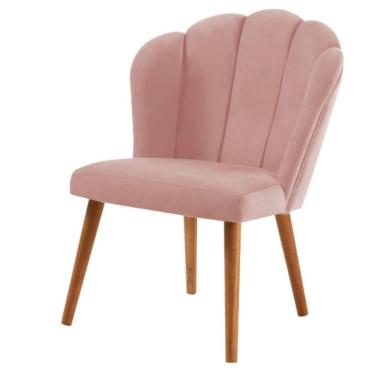 Imagem de Cadeira Petala Daf Móveis em Madeira Eucalipto Revestida Espuma D28 Veludo Rosa Base Madeira Tauari