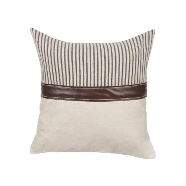 Imagem de Almofada listrada E lisa cas grandi c/ couro (bege) 50X50CM
