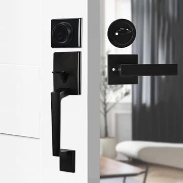 Imagem de Conjunto de fechadura de porta frontal - Maçaneta de porta dianteira resistente com design de trava ajustável para proteção de privacidade, conjunto de fechadura de porta externa para instalar