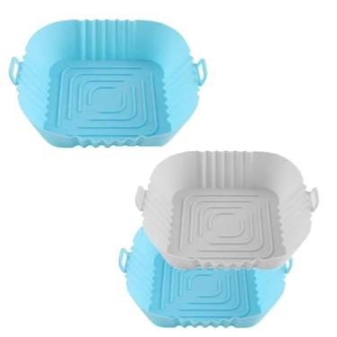 Imagem de 1 Forma de Silicone Antiaderente Reutilizável para Air Fryer, Fornos e Microondas-Forma Quadrada com Alça-Cores Sortidas - Fácil Limpeza e Sem Resíduos de Alimentos
