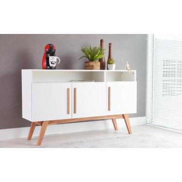 Imagem de Balcão Buffet Para Sala De Jantar Mdf Branco Pés Jatobá 3 Portas Com N
