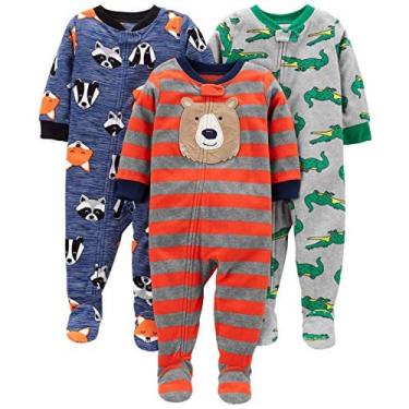 Imagem de Alegrias Simples por Carter's Toddler Boys's Loose Fit Fleece Footed Pijama, Pack of 3, Blue Heather/Red/Grey, Bear/Alligator/Fox, 3T