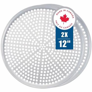 Imagem de Norjac Forma de pizza com furos, pacote com 2, 30,5 cm, formas de alumínio para forno, redondo, livre de ferrugem e resistente, bandeja perfurada para crosta crocante