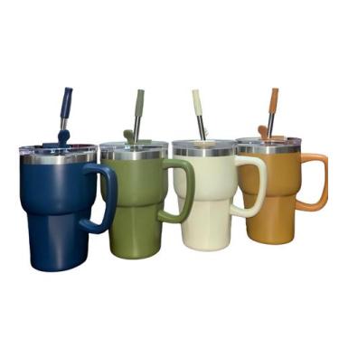 Imagem de Copo Caneca Térmica 600ml Aço Inoxidável Com Tampa Canudo Bebida Quent