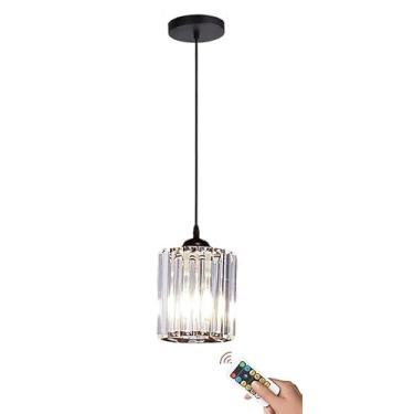 Imagem de Viosked Pacote De Luminária Pendente Vidro Operada Por Bateria Com Controle Remoto, Luz Sem Fio Recarregável Preta, Alimentada Bateria, Pequeno Lustre Cristal Para Cozinha, Mesa Jantar E Quarto