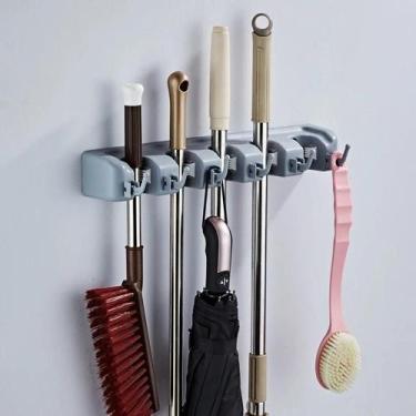 Imagem de Suporte de esfregão de parede com 5 posições, suporte de vassoura mult