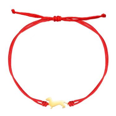 Imagem de TEAMER Linda pulseira de dachshund redimensionável de corda de cera de dachshund pulseira de aço inoxidável para amantes de dachshund joias de animais de estimação para mulheres e homens, One Size