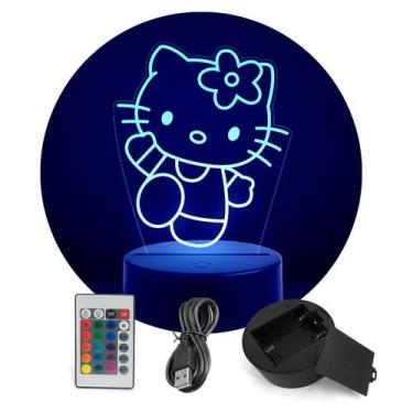 Imagem de Luminária Abajur Hello Kitty Animada RGB Controle + Toque  - ShopC