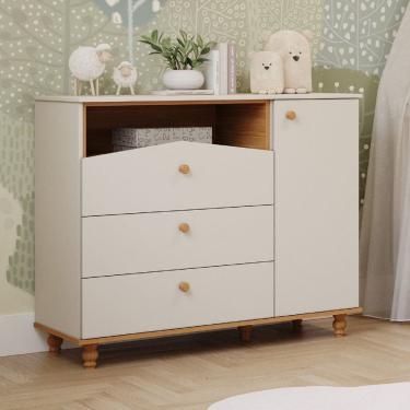Imagem de Cômoda de Bebê com 3 Gavetas 1 Porta Picolé Espresso Móveis Off White/Marrom