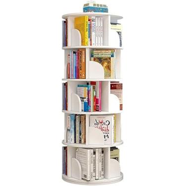 Imagem de AKALNNB Estante rotativa MDF, estante rotativa, criativa, 360°, prateleira de canto para chão, escritório, sala de estar, biblioteca, prateleira giratória, branca, 40 x 4