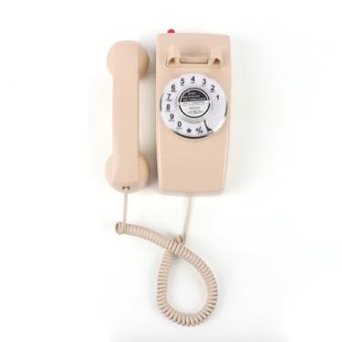 Imagem de Telefone residencial TRIMLINE vintage com fio, telefone fixo fácil de montar na parede, telefones idosos com mostrador rotativo antigo, rediscagem de último número, sino alto, telefones de parede
