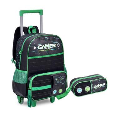 Imagem de Kit Mochila de Rodinha e Estojo Infantil Escolar Gamer - Clio, Preto