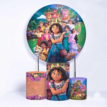 Imagem de Kit Painel de Festa Redondo de 1,30m e Trio de Cilindros Encantados - Fera Print