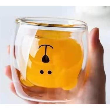 Imagem de JOYAIYI Copo de chá de urso fofo parede dupla leite café urso caneca engraçado dia dos namorados presentes de aniversário para você 250 ml/ 241.0 g (branco)