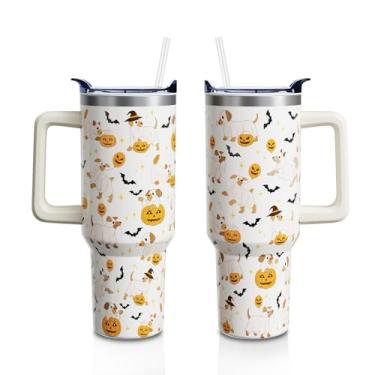 Imagem de Aokoyi Copo com alça e canudo para cães fantasma de Halloween 1,134 g, presentes de Natal fofos para mulheres e homens, garrafa de água isolada de aço inoxidável 1 peça