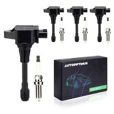 Imagem de Autopptimus Conjunto de 4 bobinas de ignição e velas de ignição UF719 compatível com Nissan Altima Rogue Sentra 1.8L 1.6L 2.5L L4 substitui 224481HC0A UF719