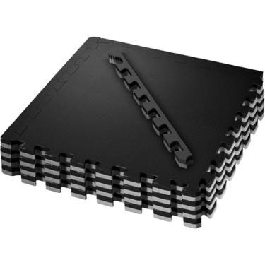 Imagem de Tatame EVA Bicolor 1x1 20mm Espessura Preto e Cinza Kit com 4 Placas para Academia e Exercícios