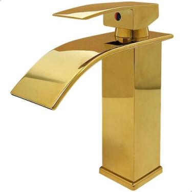 Imagem de Torneira Dourada Pia Banheiro Lavatorio Bica Baixa Quadrada Inox 304 M