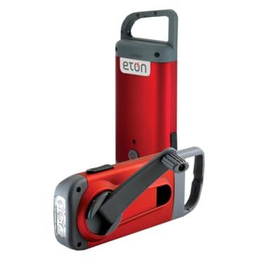 Imagem de Eton Lanterna Clipray alimentada por manivela e carregador de smartphone, energia de emergência de manivela, luz LED portátil com clipe mosquetão, vermelho cereja