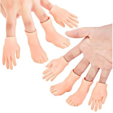 Imagem de DR DINGUS Pequenos fantoches de mão e pés – 4 de cada – mais 4 alças – Borracha premium pequena pequena mãos nos dedos – Design divertido e realista – ideal para show de fantoches, presente de mordida, diversão para todas as crianças!