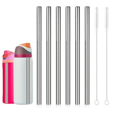 Imagem de Lyreh 6 canudos de garrafa de água de aço inoxidável para garrafa de água Owala 680 g/947 ml, substituição de canudo reutilizável com 2 peças de escovas de limpeza de palha (prata)