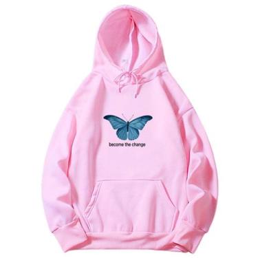 Imagem de Blusa De Frio Moletom Borboleta Frase Canguru Feminino Blusão Com Capu