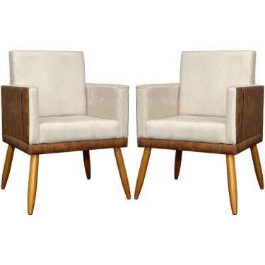 Imagem de Kit 2 Poltronas Decorativas Lis Corino e Pé Palito 30cm - Bege Suede Corino