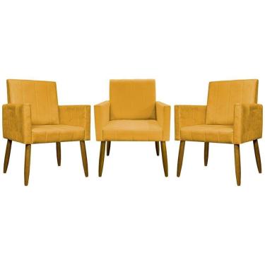 Imagem de Kit 3 Poltronas Decorativas Confortáveis Mari - Mostarda Suede